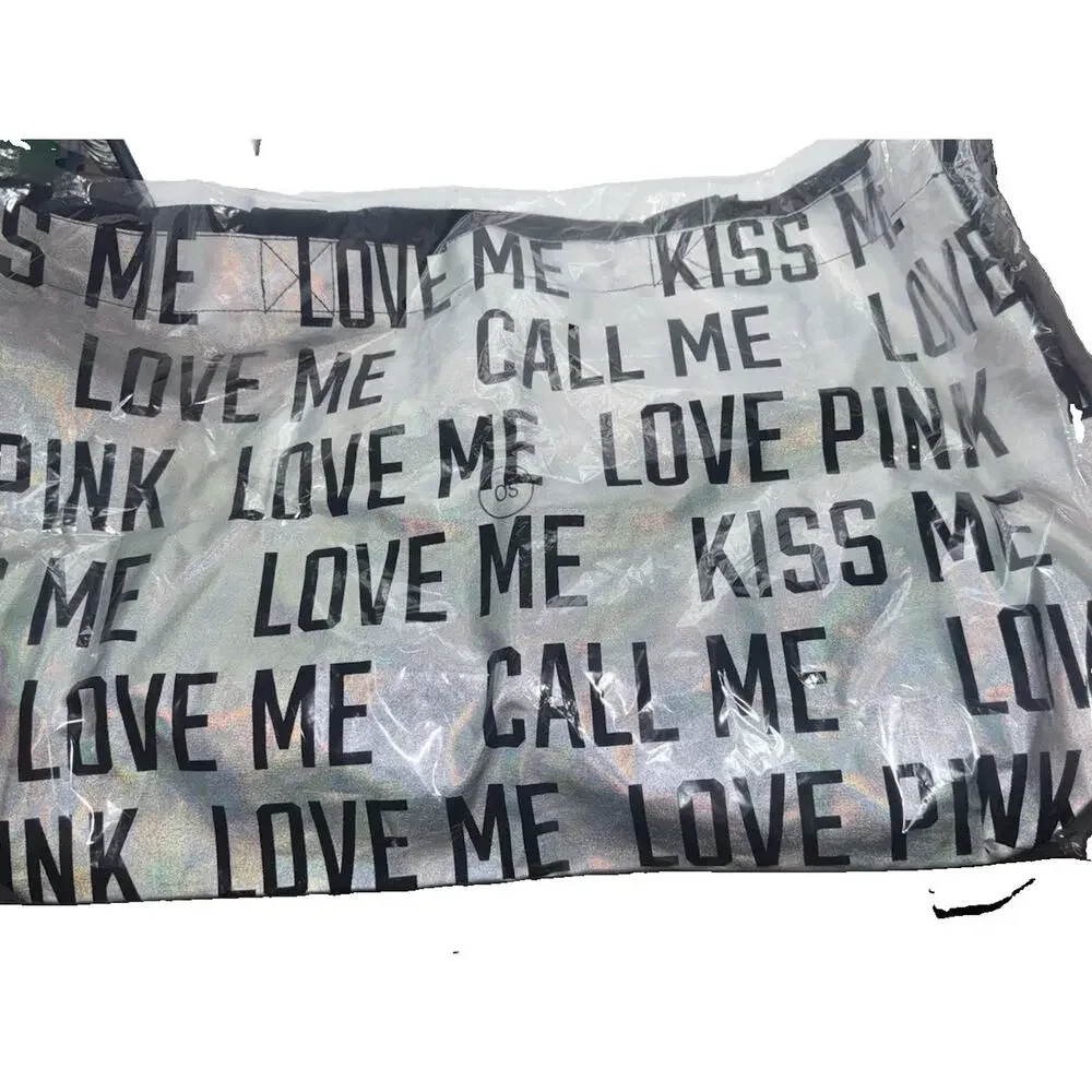 Victoria's Secret PINK Holographic Rainbow Black Tote Beach Carry-All Bag NWT
